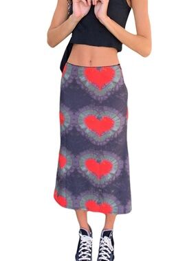 SHEIN Red Heart Tie-Dye Swim Sarong Skirt